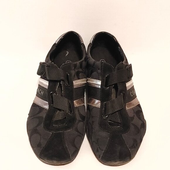 Coach Sz 8M Jenney Solid Black Canvas Signature Tennis No Laces Shoes Sneakers - Picture 7 of 8